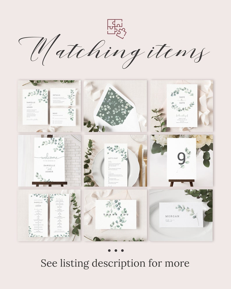 Eucalyptus Wedding Program Template, Watercolor Greenery Wedding Folded Ceremony Program, Sage Green Printable Garden Wedding Program. EL19 image 7