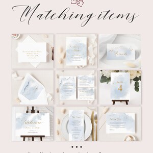 Abstract Watercolor Wedding Envelope Liner Template. Dusty Blue and Faux Gold Wedding Envelope Liner. A7 Winter Wedding Envelope Liner. WB19 image 8