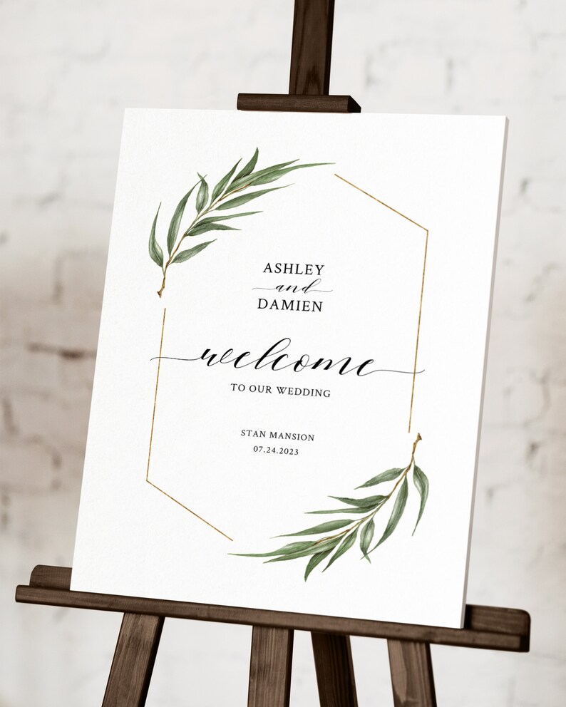 Willow Eucalyptus Wedding Welcome Sign Template, Printable Greenery Wedding Sign, Rustic Boho Ceremony Signage, Instant Download. WE21 image 2