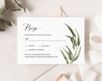 Willow Eucalyptus Wedding RSVP Card Template, Printable Greenery Wedding Invitation Insert, Boho Rustic Wedding RSVP, Instant Download. WE21