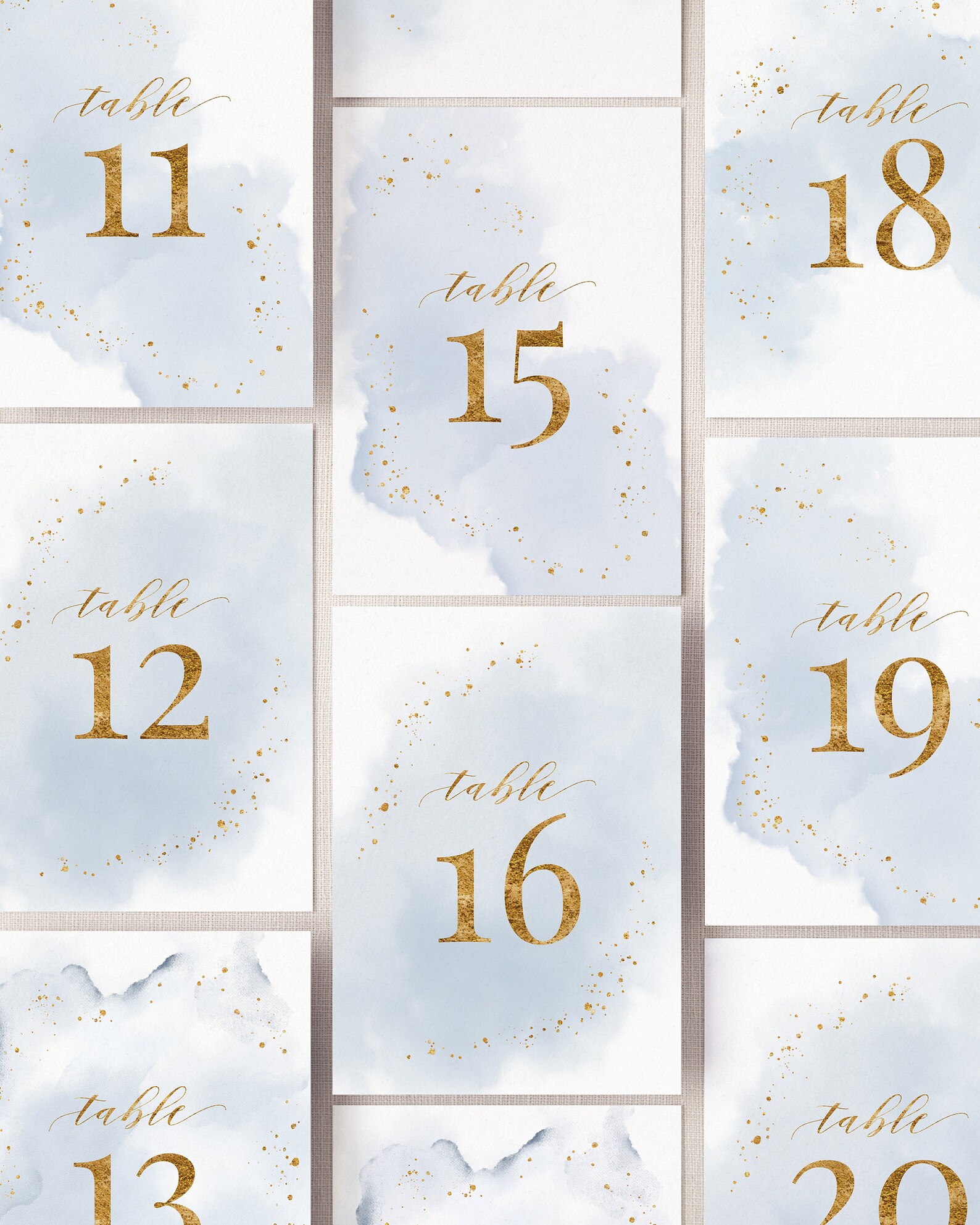 Abstract Watercolor Wedding Printable Table Numbers. Dusty Blue and ...