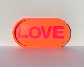Neon Orange LOVE Trinket Tray | Jesmonite | Terrazzo | Colourful | Jewellery Dish | Candle Plate | Key Holder