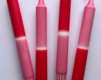 Pink & Red Dip Dye Candles | Pack of 4 | Christmas | Taper Candles | Valentines Day