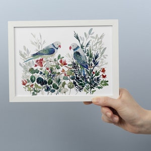 Art print, watercolor, Two parakeets