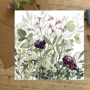 Tirage d'art / carte simple. Aquarelle florale en camaïeu de violet, décoration, botanical art.