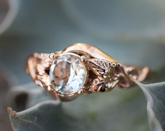 Green amethyst engagement ring, romantic ring, leaves ring, unique ring for woman, leaf ring, prasiolite ring, nature jewelry, gift for her