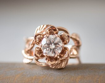 Details about   1ct Moissanite CZ Round Floral Engagement Ring 14k Rose Gold Finish Silver 