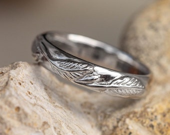 14K solid gold wedding band, alternative wedding ring for man, branch ring, leaf wedding band, ethical wedding band, unique men wedding band