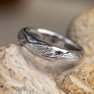 14K solid gold wedding band, alternative wedding ring for man, branch ring, leaf wedding band, ethical wedding band, unique men wedding band