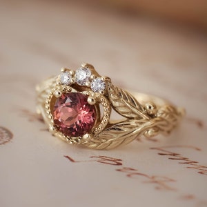 Pink tourmaline engagement ring, unique ring for woman, leaf engagement ring, Celtic ring, alternative engagement ring, tourmaline rings