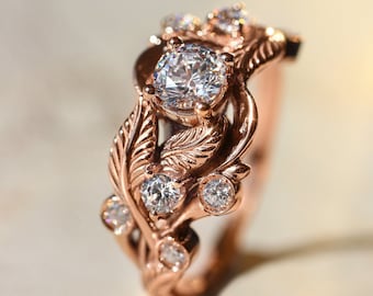 Blatt Verlobungsring mit Moissanite, Natur inspirierter Ring, Moissanite Ring, Blätter Ring, Zweig Ring, Geschenk für Frau, synthetischer Diamant