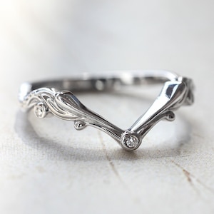 Alliance incurvée, bague en diamants cultivés en laboratoire, alliance en diamants pour femme, bague à empiler, or blanc, alliance art nouveau