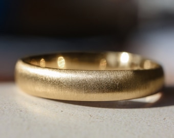 Satin finish wedding band, gold men's wedding band, simple wedding ring, 14K yellow gold, brushed gold ring, 4mm wedding band, unisex ring