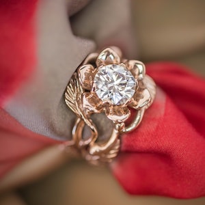 Custom order: 1ct morganite engagement ring, rose gold flower ring, 14K gold ring, art nouveau ring, rose flower image 3