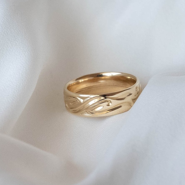 Infinity Love 6mm Wedding Band for Him, 14k or 18k Solid Gold Comfort fit ring