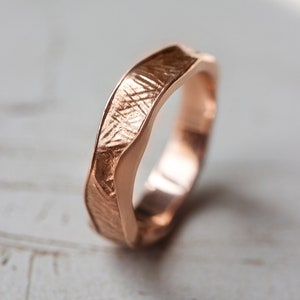 READY TO SHIP, Size 5 Us, Textured wedding band for woman, unisex rose gold wedding ring, rustic ring, 4 mm wide ring, unique ring image 2