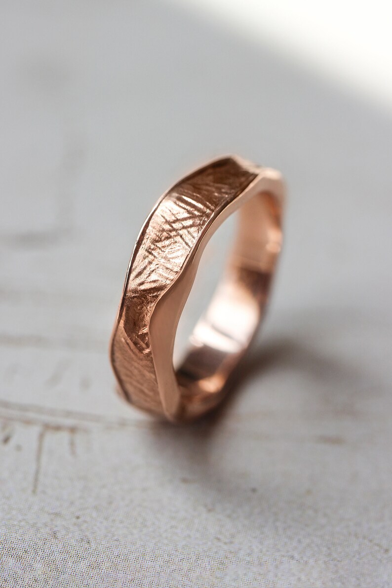 READY TO SHIP, Size 5 Us, Textured wedding band for woman, unisex rose gold wedding ring, rustic ring, 4 mm wide ring, unique ring image 2