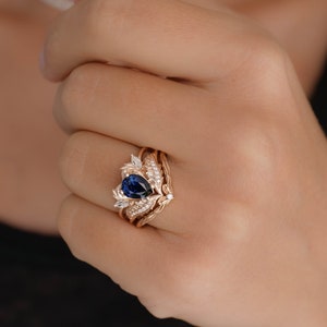 Royal Blue Sapphire Engagement Ring, 1.4 Ct Genuine Sapphire Ring, Nature Inspired Diamond Ring, Sapphire and Diamond Gold Ring for Her image 9