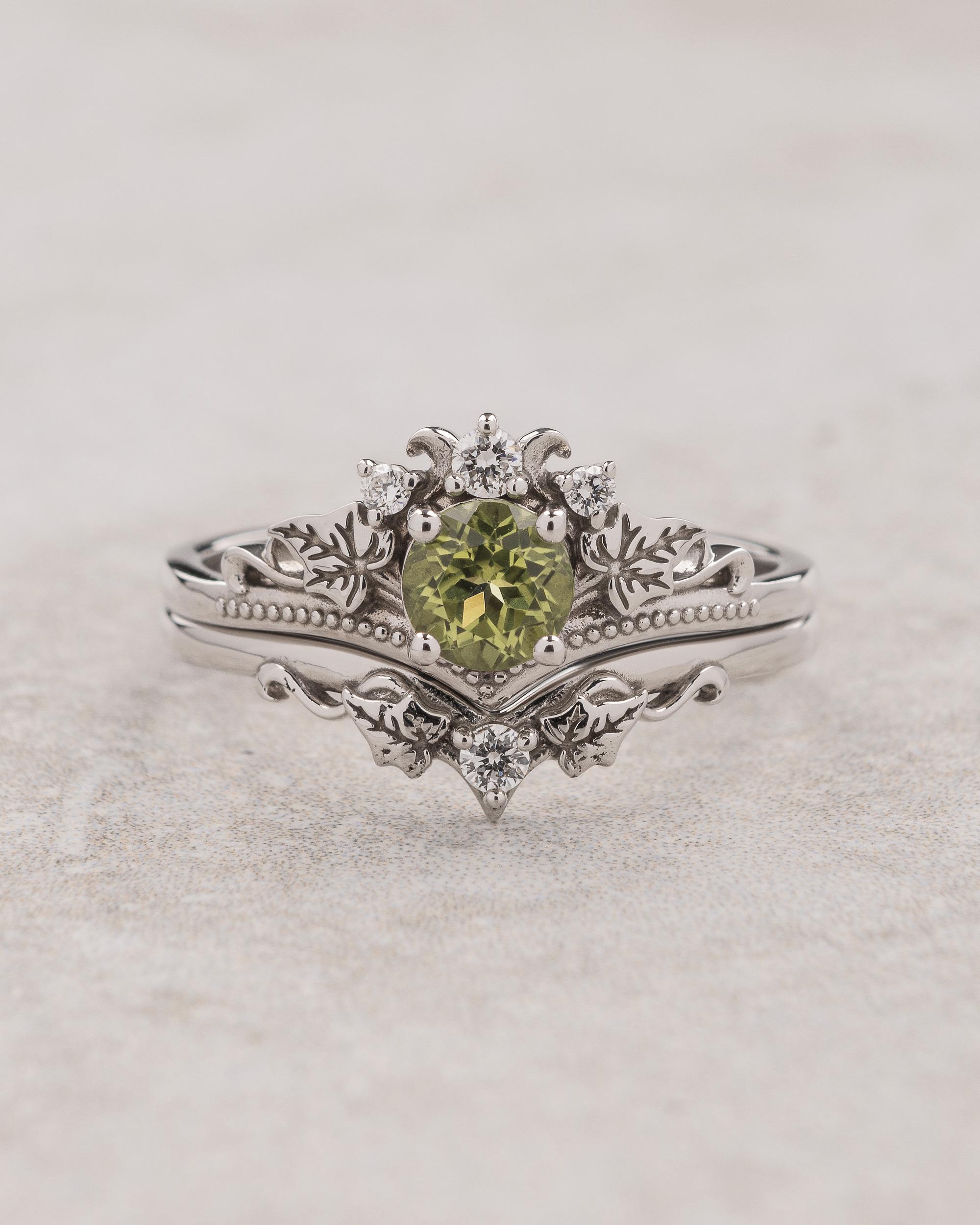 Bridal Ring Set with Peridot and Diamonds / Ariadne, image size:2000x2500