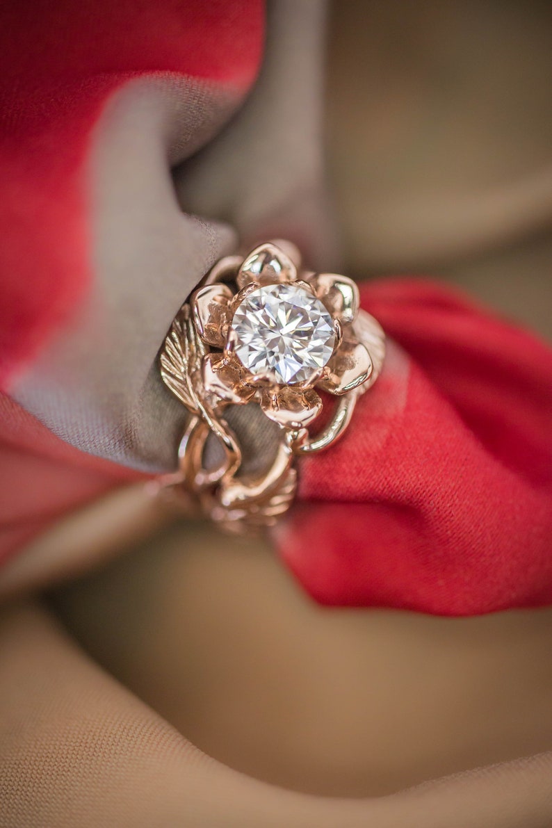 Custom order: 1ct morganite engagement ring, rose gold flower ring, 14K gold ring, art nouveau ring, rose flower image 3