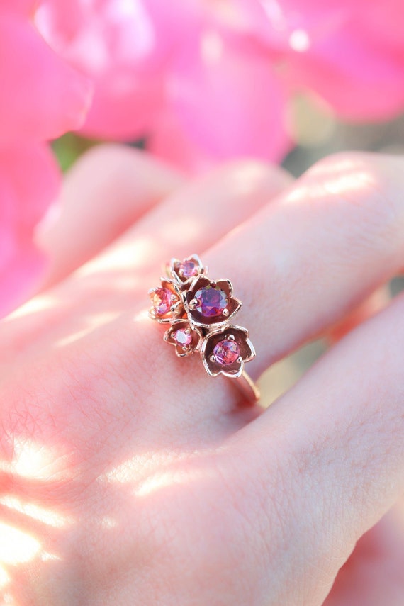 Flower Engagement Ring Pink Tourmaline Ring Rose Gold Ring | Etsy