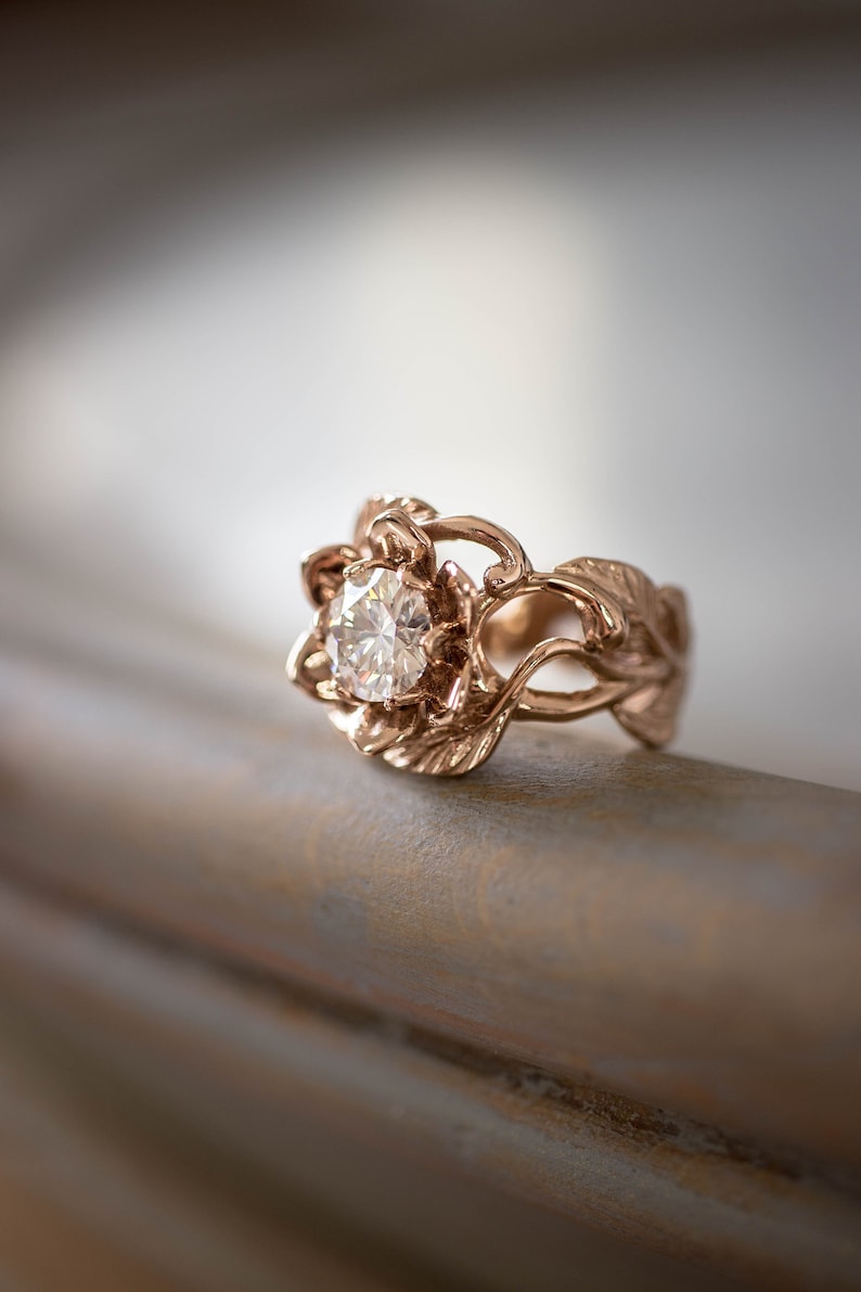 Custom order: 1ct morganite engagement ring, rose gold flower ring, 14K gold ring, art nouveau ring, rose flower image 2