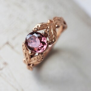 Pink tourmaline engagement ring, rose gold ring, leaves ring, unique ring for woman, branch ring, leaf engagement, twig wedding band image 5