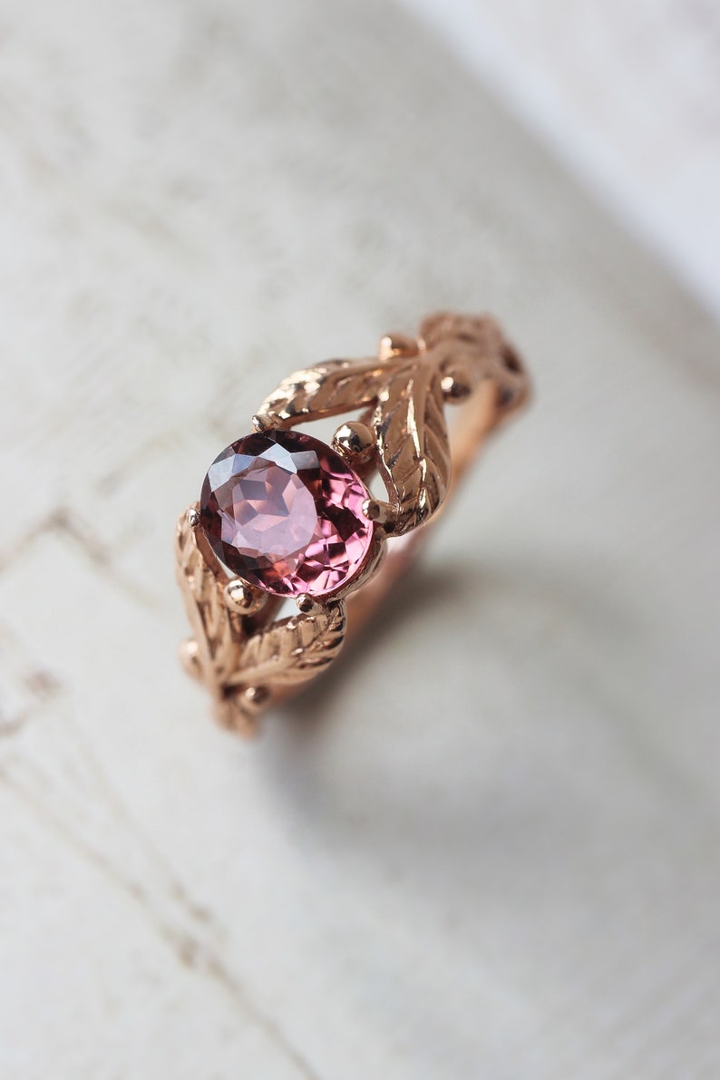 Pink tourmaline engagement ring, rose gold ring, leaves ring, unique ring for woman, branch ring, leaf engagement, twig wedding band image 5