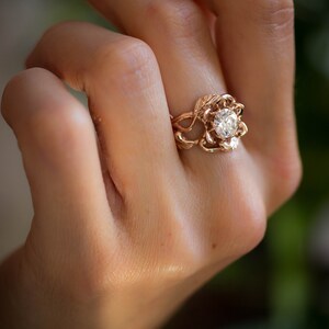 Custom order: 1ct morganite engagement ring, rose gold flower ring, 14K gold ring, art nouveau ring, rose flower image 5