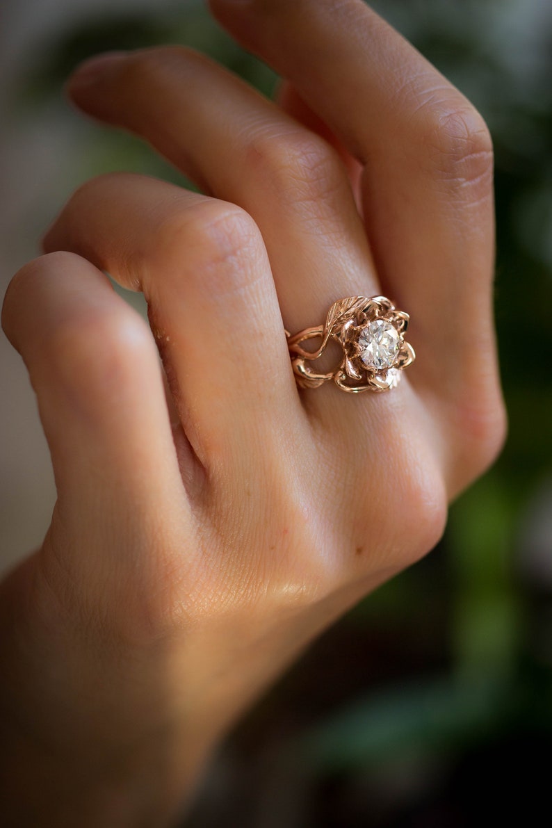 Custom order: 1ct morganite engagement ring, rose gold flower ring, 14K gold ring, art nouveau ring, rose flower image 5