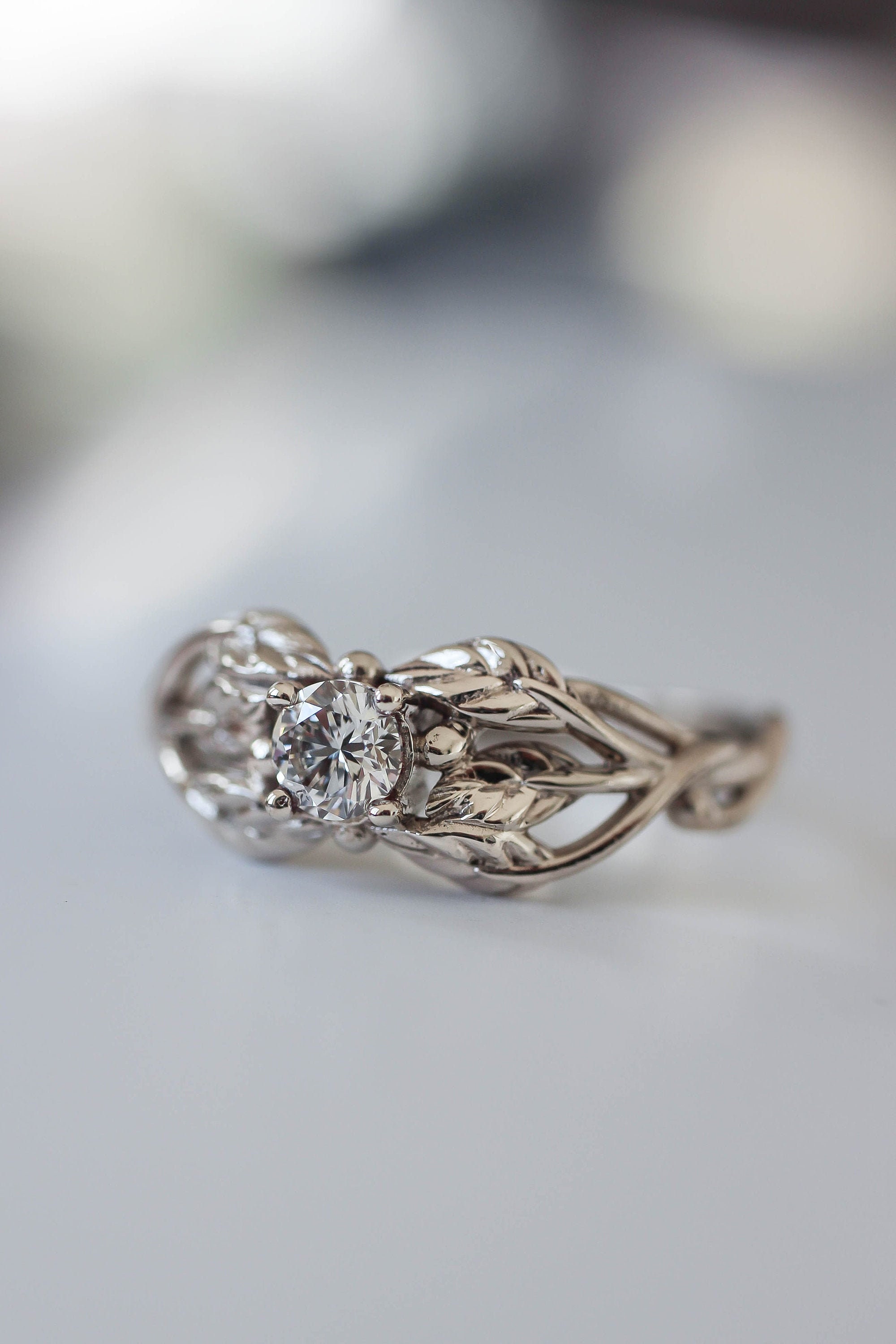 Nature Inspired 14K Yellow Gold 1.0 Ct White Sapphire Diamond Rose Vine Engagement  Ring R294-14KYGDWS | Decorum Jewelry