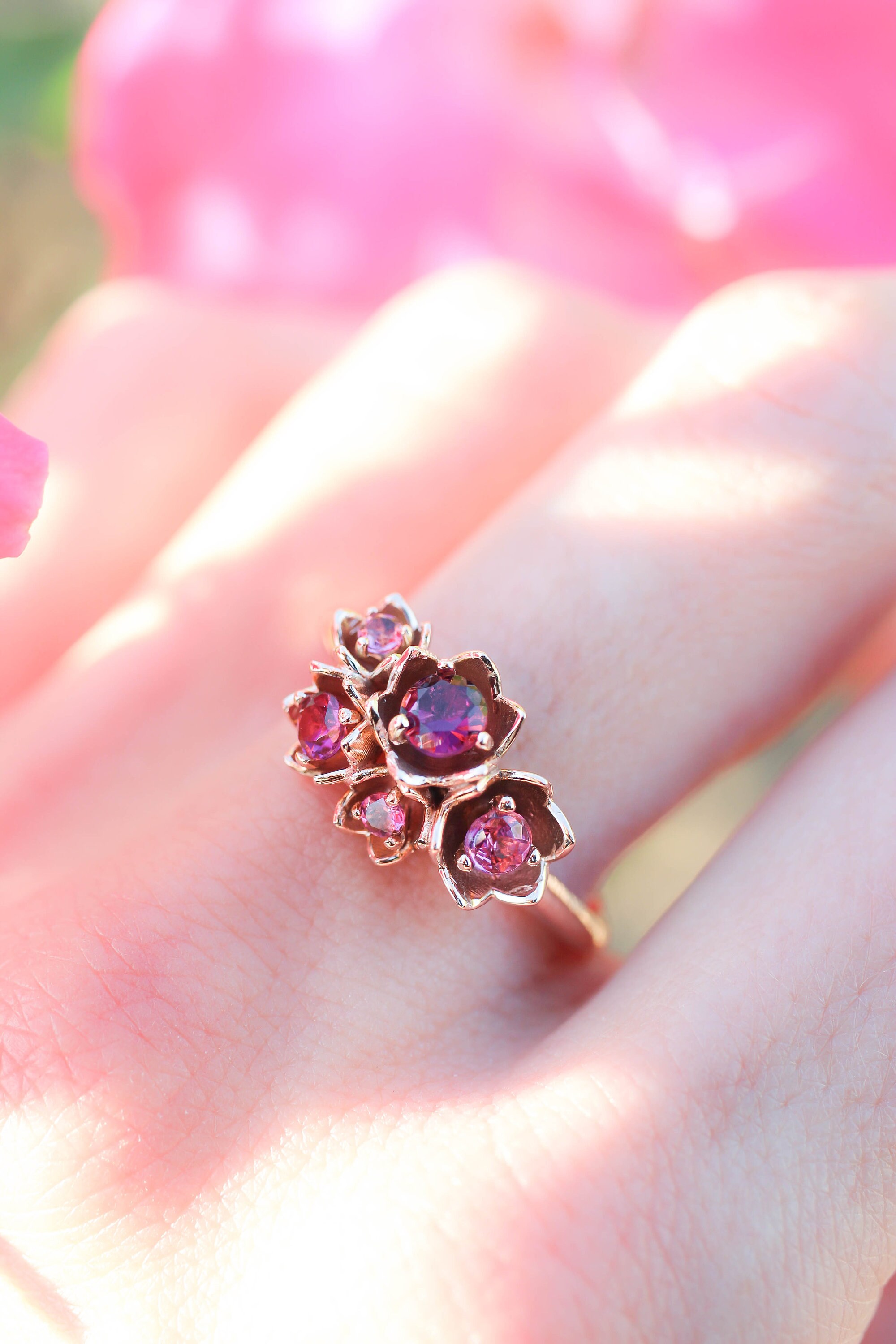 Flower engagement ring pink tourmaline ring rose gold ring | Etsy