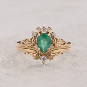 Parure de bagues de fiançailles émeraude, Ariane