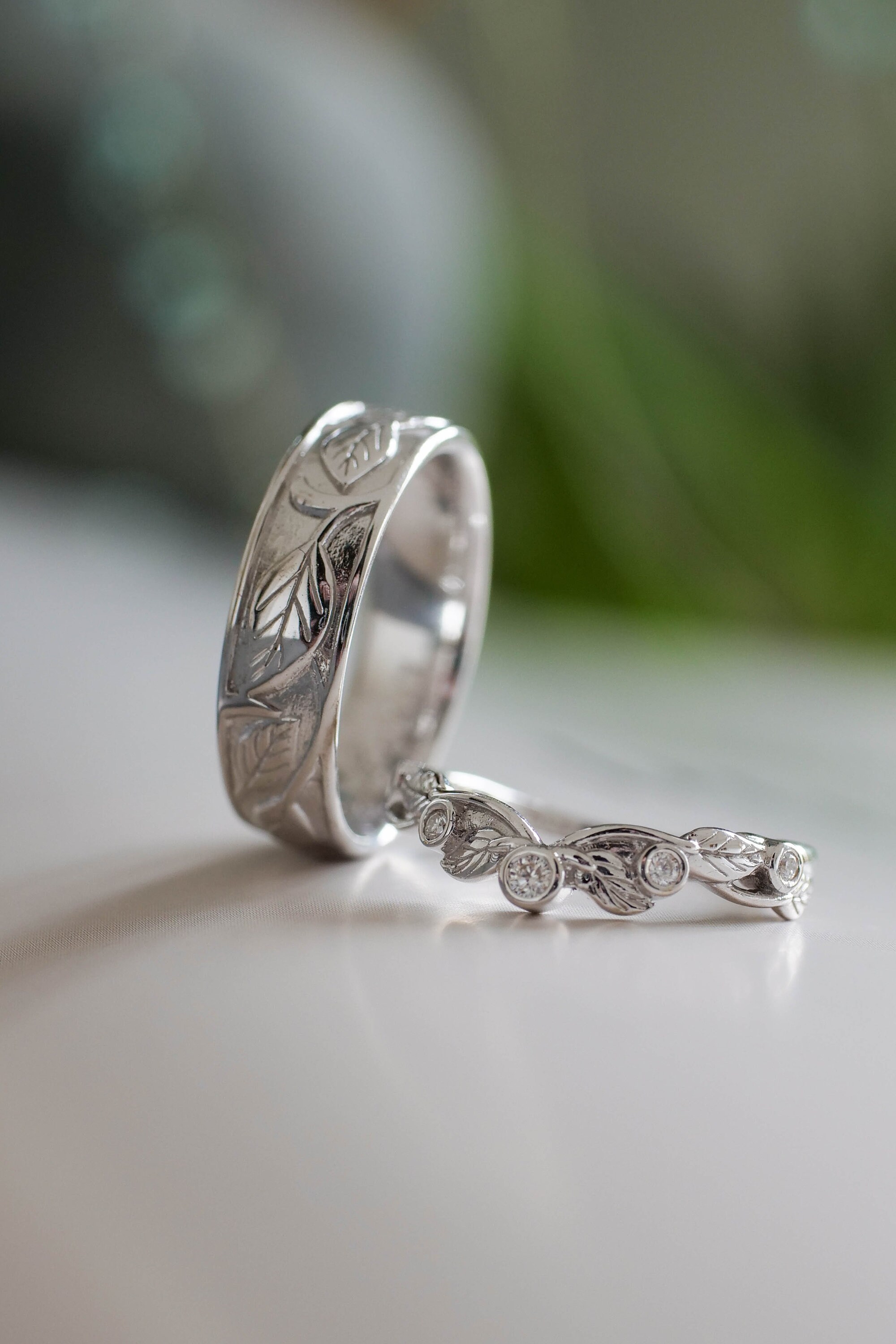 Wedding Band Set His and Hers Matching Couples Rings 6mm Nature
