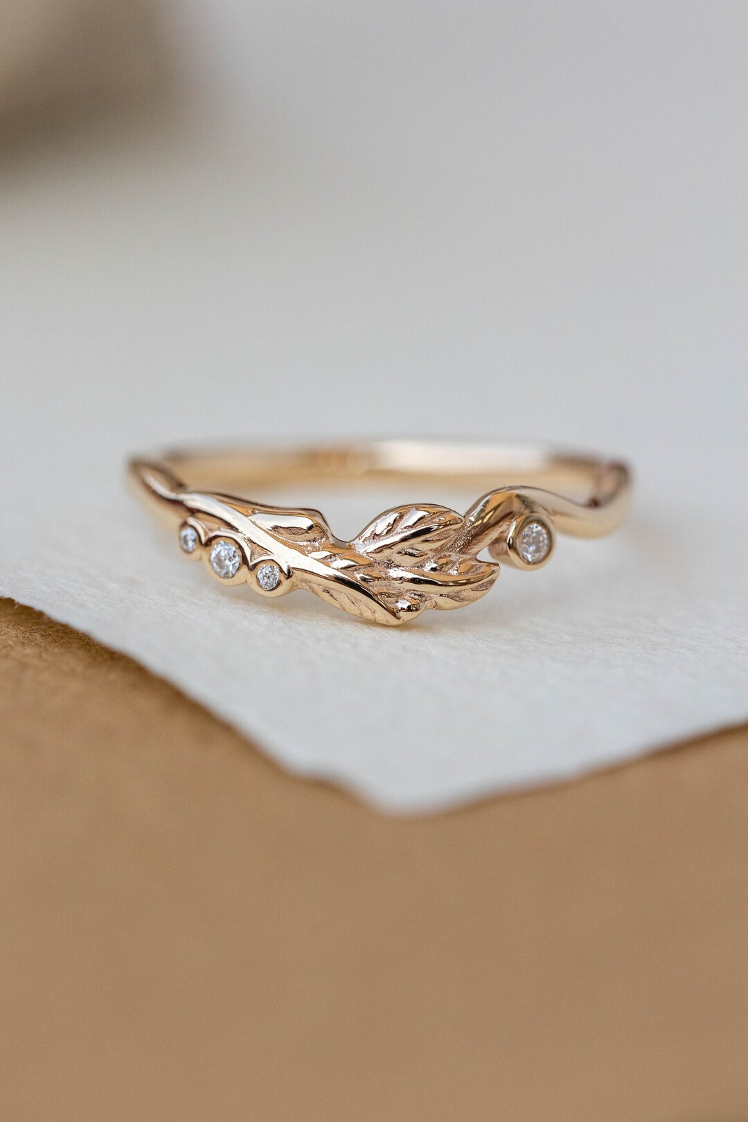 Phyliss Band - Delicate Leaf Ring Diamond Stacking Anniversary Ring