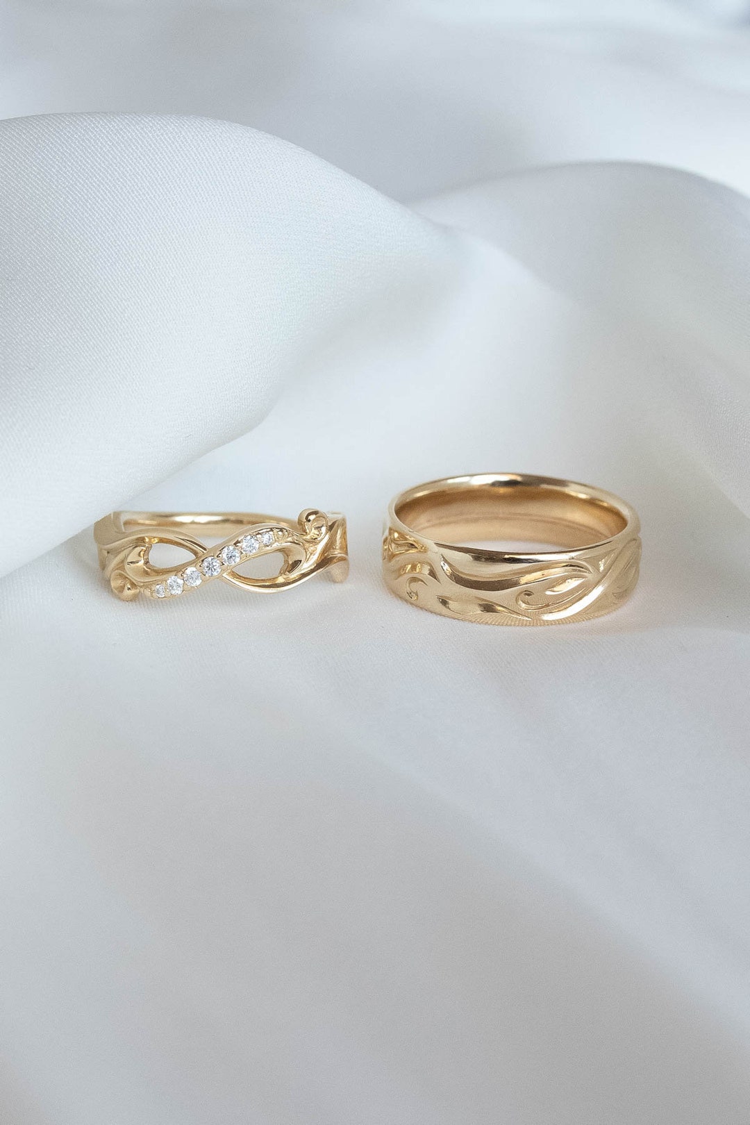 Pareja de anillos de amor con simbolo infinito alianza de boda de 6 mm para el y anillo infinito con diamantes para ella conjunto de anillos de boda unicos para el y