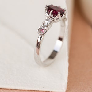 Gold flowers and Diamonds Engagement Ring Rhodolite Garnet ring, Delicate Oval cut ring, Romantic Flower Engagement Ring White Gold image 4