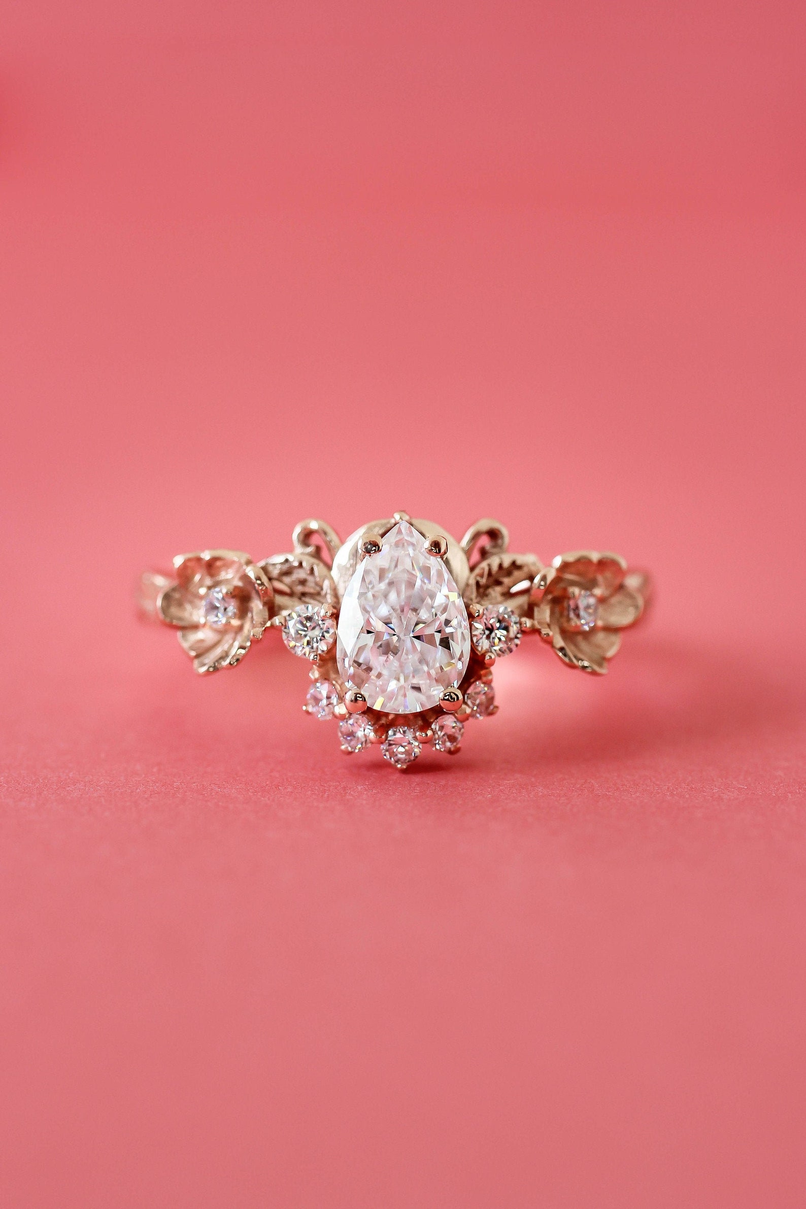 Moissanite Engagement Ring Diamond Ring Flower Ring Nature Etsy