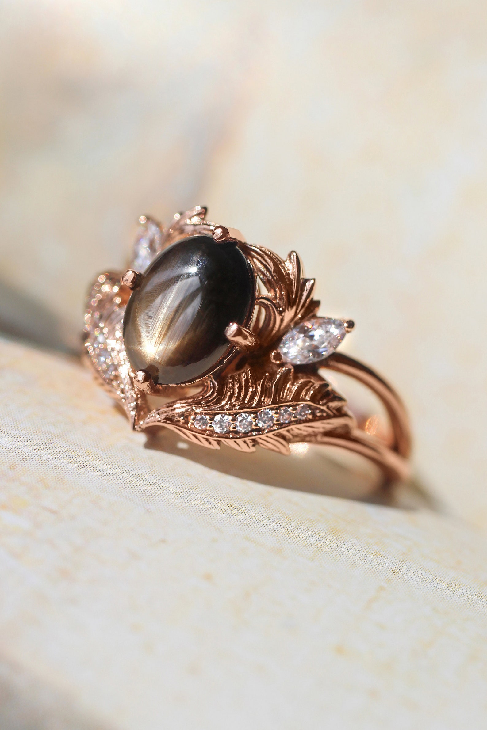 Black Star Sapphire Engagement Ring Leaves Ring Moissanite - Etsy