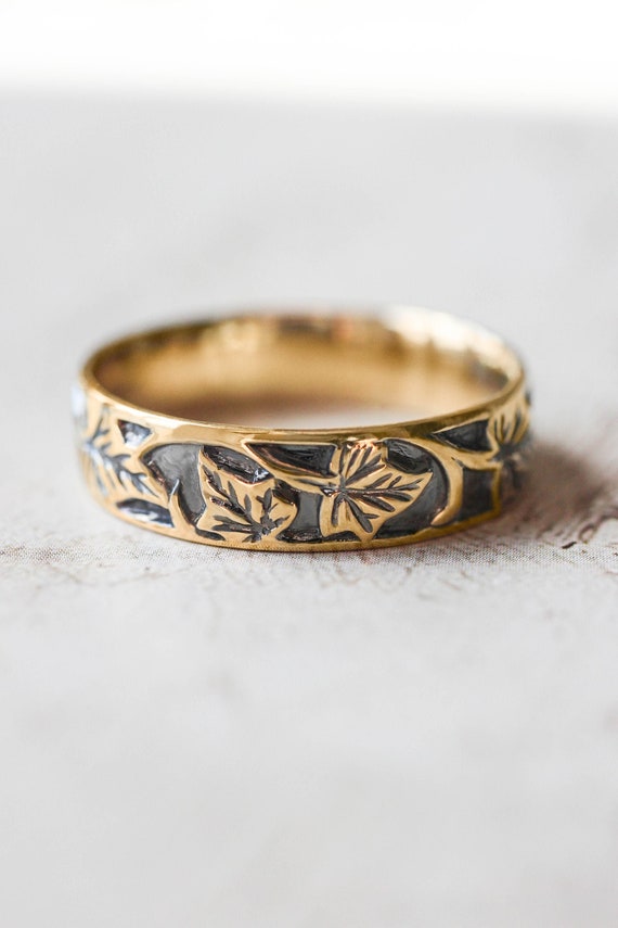 Mens leaf deals wedding band