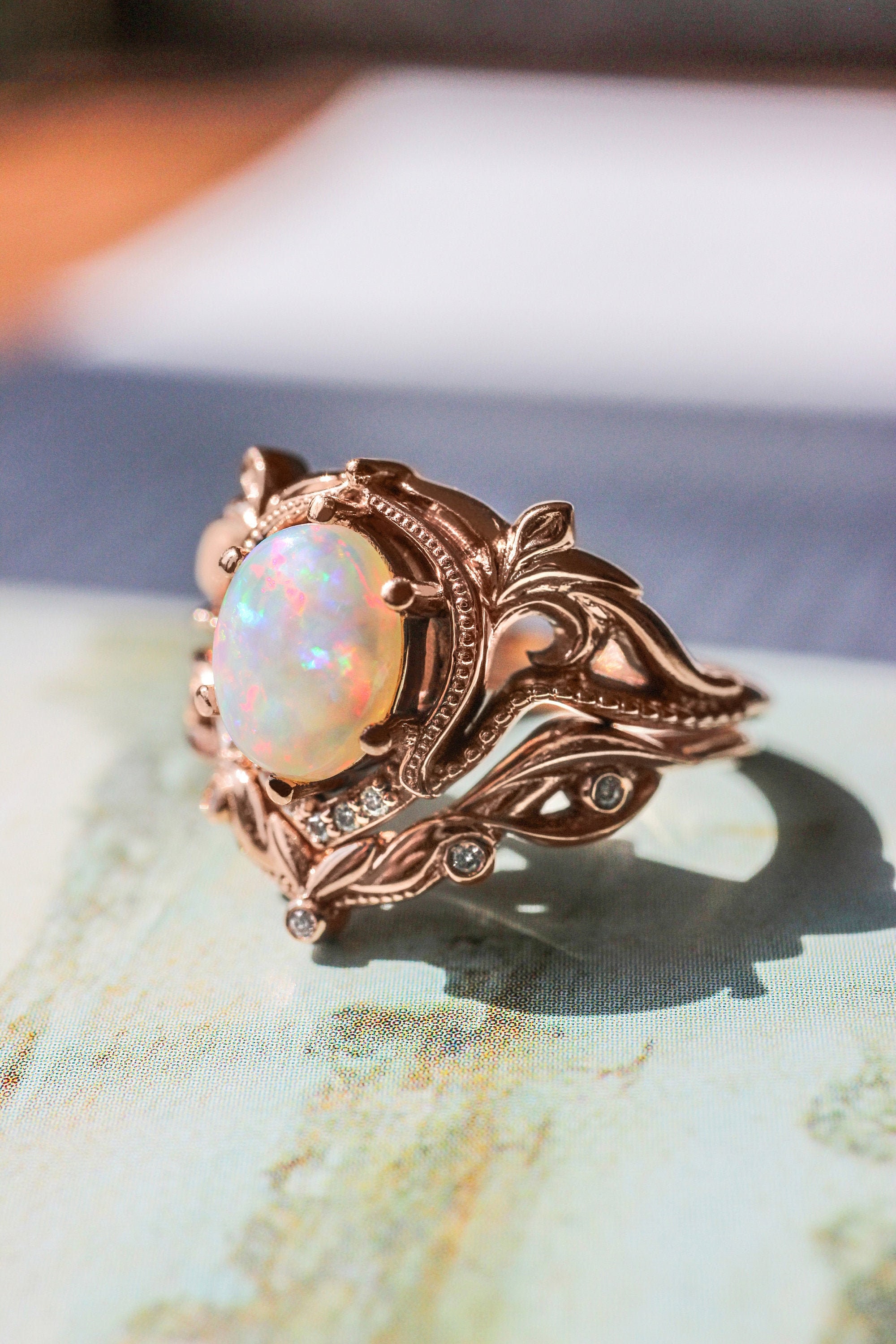 Opal Bridal Ring Set Art Nouveau Engagement Ring Stacking | Etsy