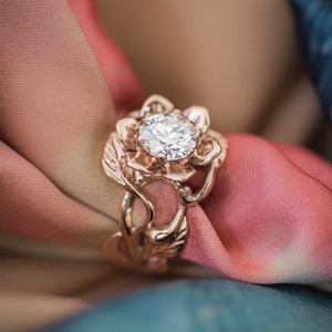 Custom order: 1ct morganite engagement ring, rose gold flower ring, 14K gold ring, art nouveau ring, rose flower image 1