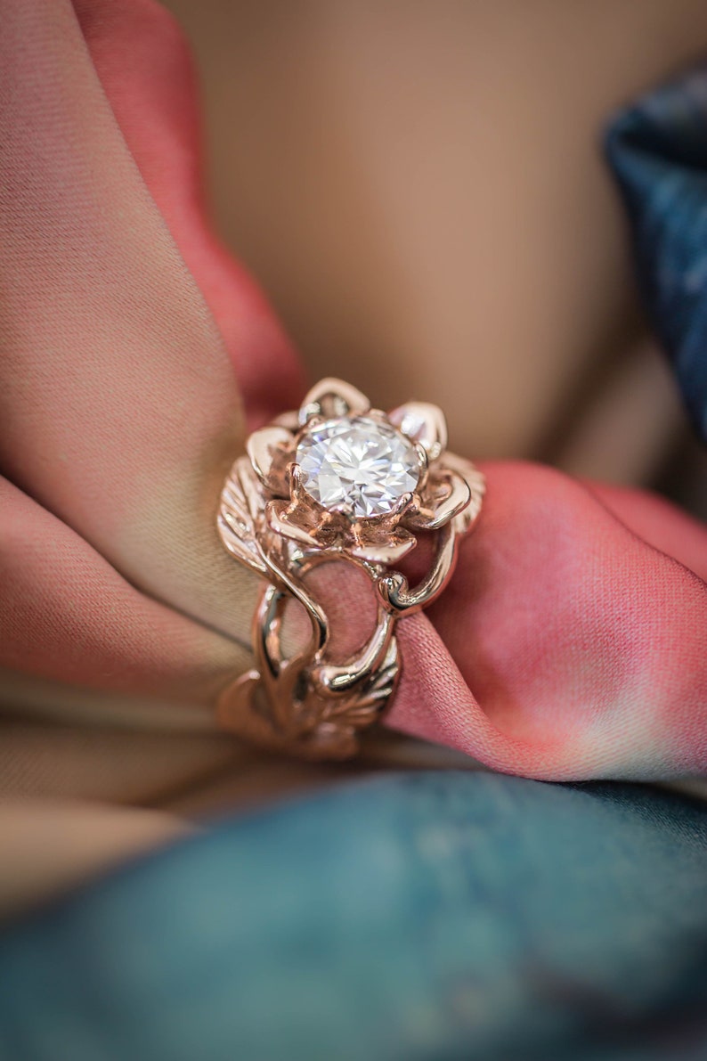 Custom order: 1ct morganite engagement ring, rose gold flower ring, 14K gold ring, art nouveau ring, rose flower image 1