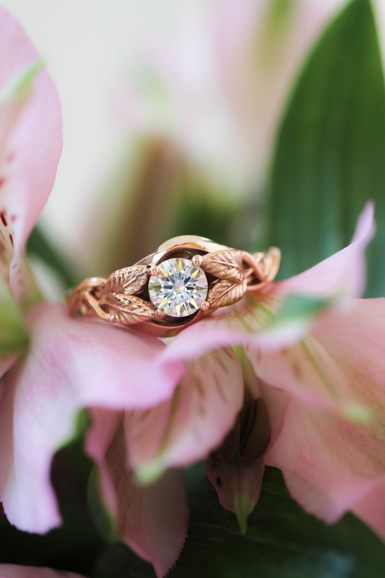 Bague de mariée sertie de moissanite, bague de fiançailles en diamant, alliance de brindilles, bague de feuilles d'or, bague de branche, ensemble de bagues empilables, bague nature image 10