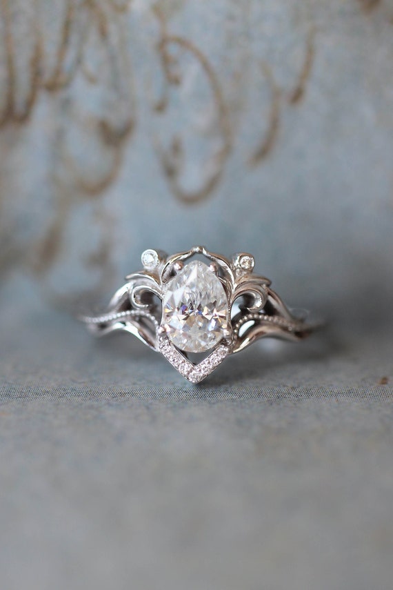 Moissanite Engagement Ring Art Nouveau Wedding Ring Vintage