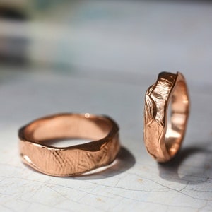 READY TO SHIP, Size 5 Us, Textured wedding band for woman, unisex rose gold wedding ring, rustic ring, 4 mm wide ring, unique ring image 8