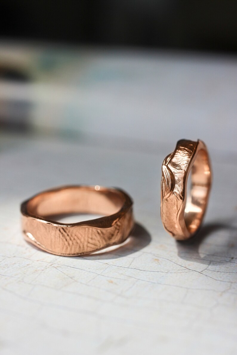 READY TO SHIP, Size 5 Us, Textured wedding band for woman, unisex rose gold wedding ring, rustic ring, 4 mm wide ring, unique ring image 8