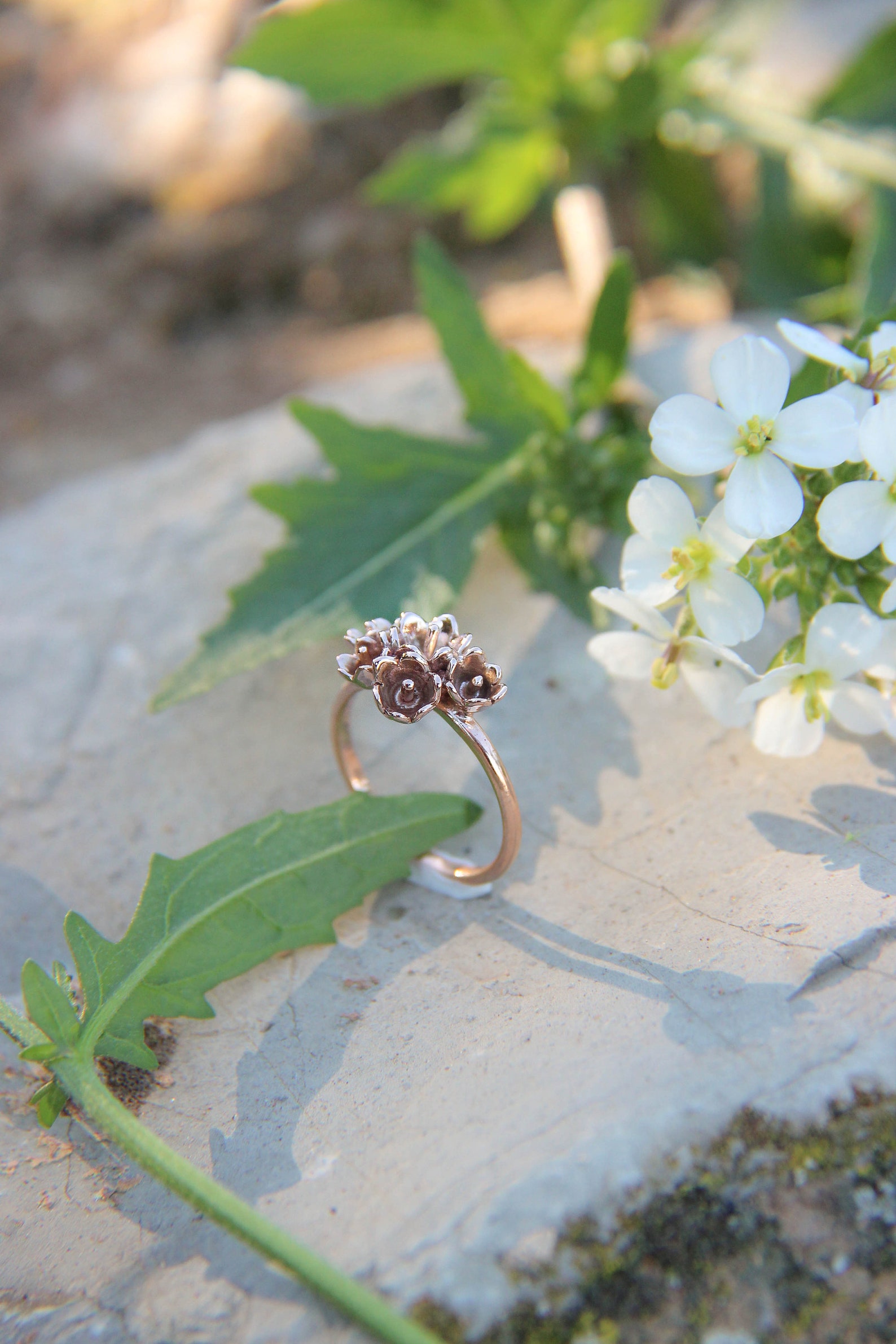 Rose gold flower ring nature engagement ring lily of the Etsy