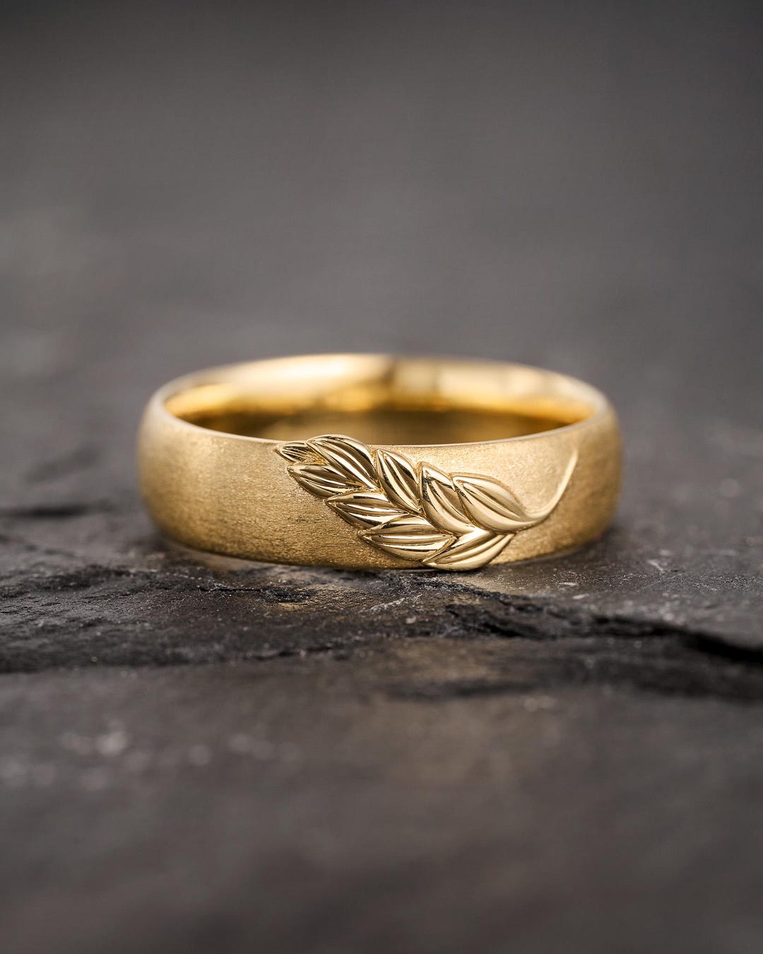 Palm Leaf Solid Gold Wedding Band, Sandblast Finish - Etsy