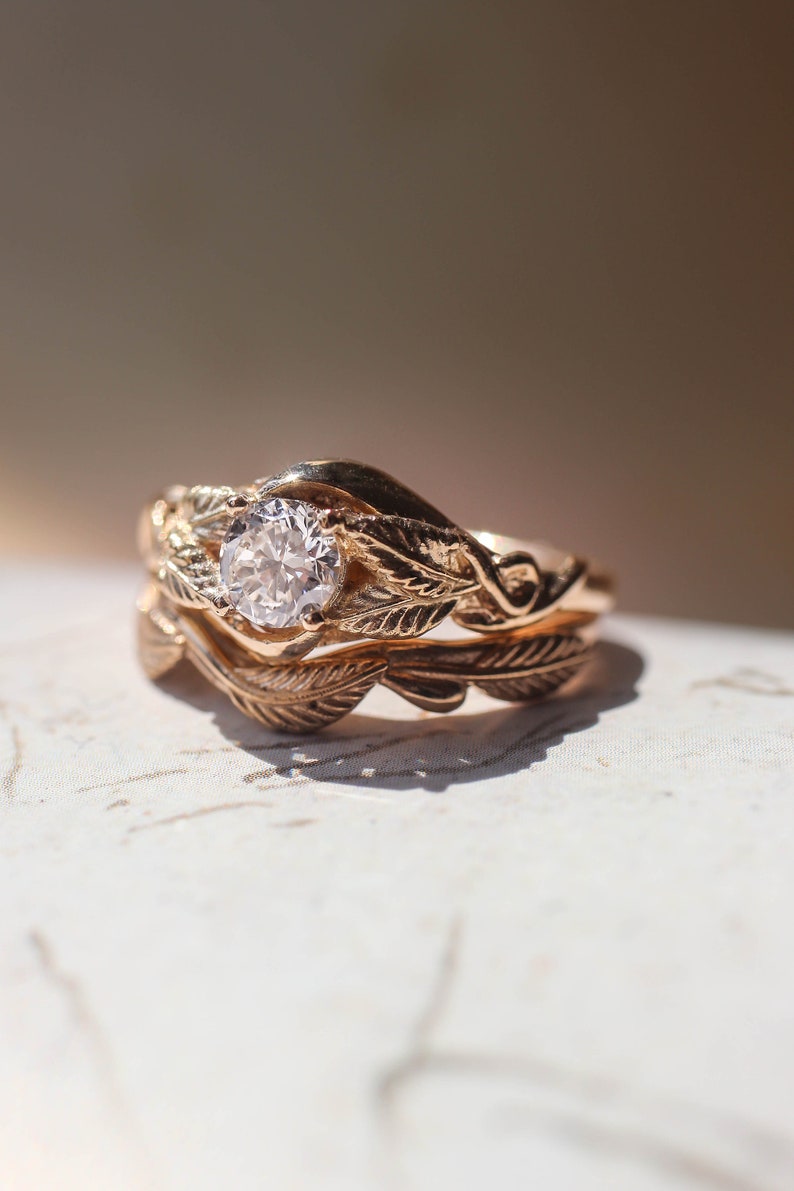 Twig wedding band, leaves wedding ring, rustic ring, branch ring, nature inspired, gold ring for woman, leaf engagement ring, 14K, 18K image 8